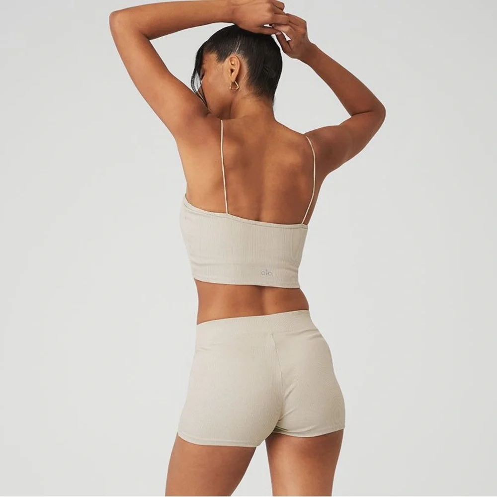 ALO Yoga Beige Ribbed Crop Tank